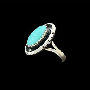 Native American Sterling silver and turquoise split shank ring Size 8
